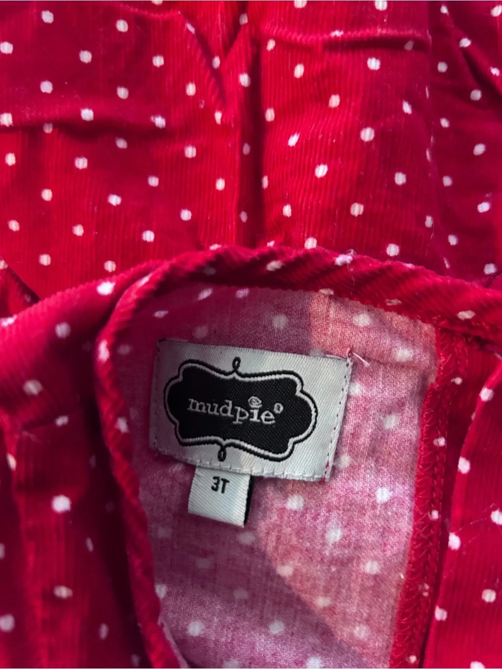 Mud Pie Red Polka Dot Dress White Dots Embroidered Reindeer w Smocking.  Size 3T